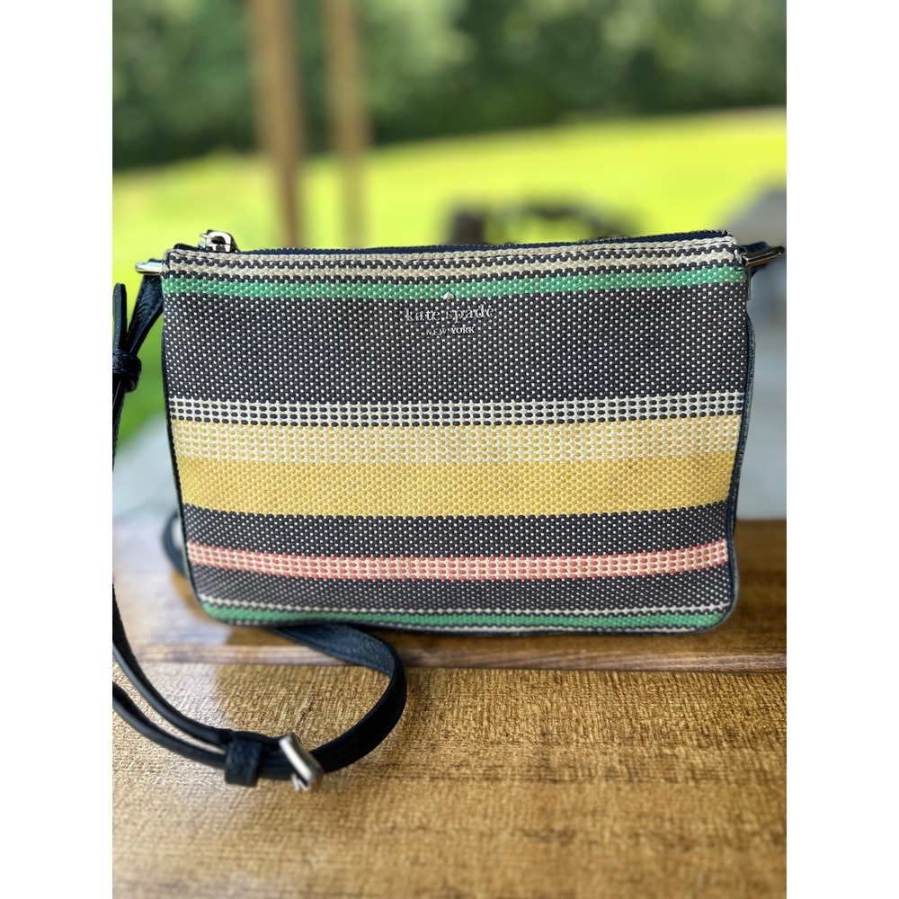 Kate Spade New York Jackson Boardwalk Stripe 3 Gusset Crossbody Bag Designer
